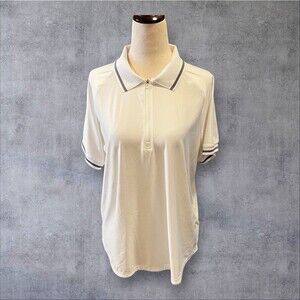 Mondetta LARGE Collared 1/4 Zip RAGLAN Short Sleeve Polo Shirt White Black Trim